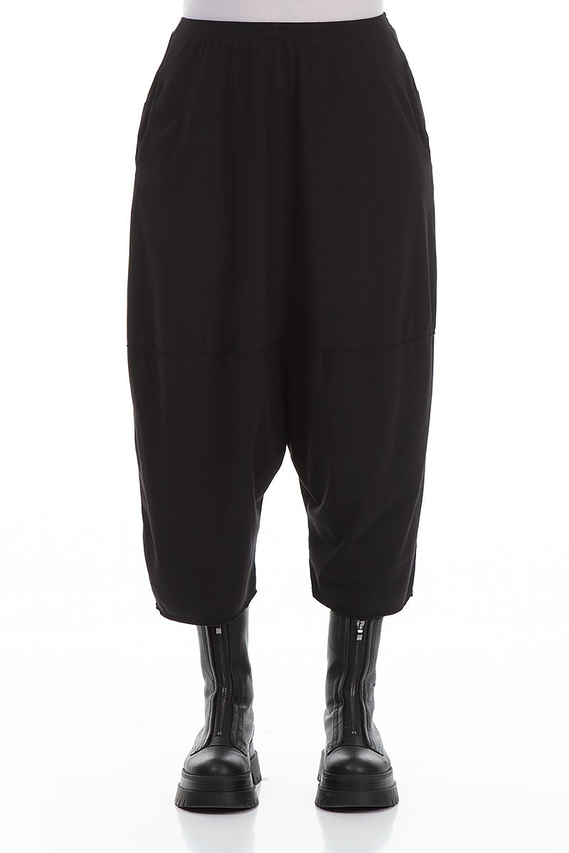 Wide Baggy Black Cotton Trousers