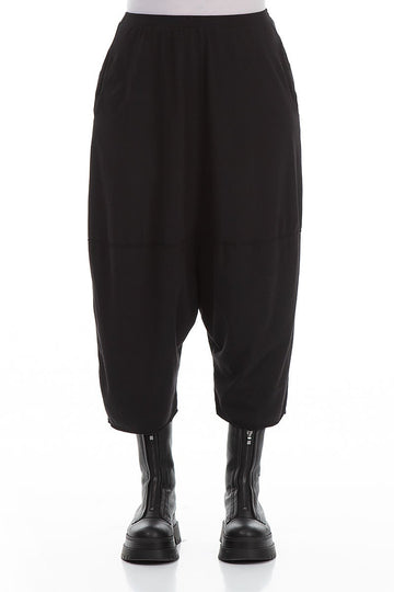Wide Baggy Black Cotton Trousers