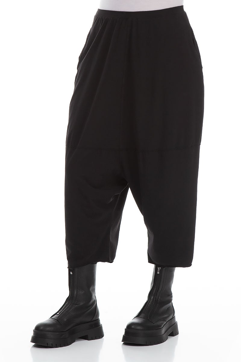 Wide Baggy Black Cotton Trousers