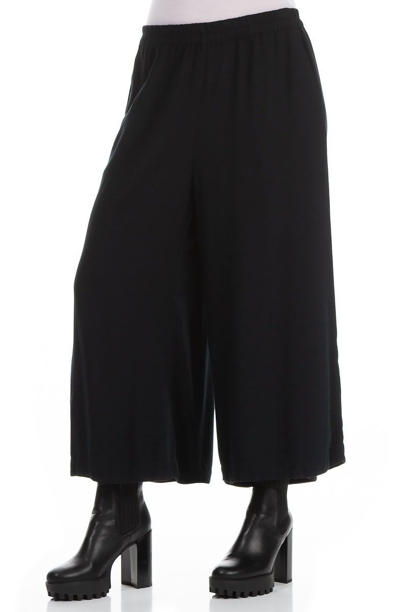 Wide Cropped Dark Navy Viscose Trousers