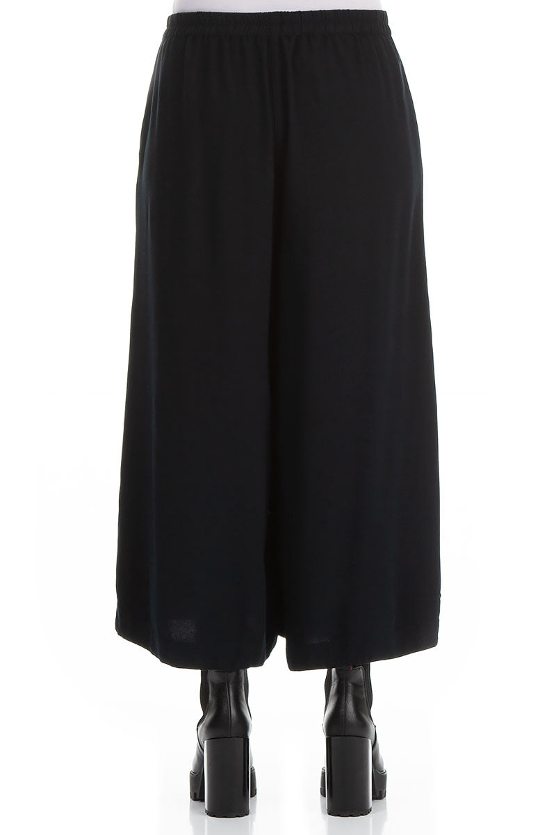 Wide Cropped Dark Navy Viscose Trousers