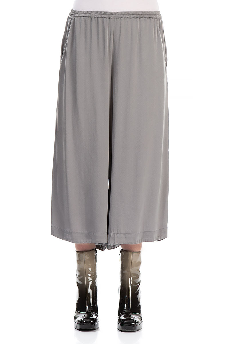 Wide Cropped Iron Silk Trousers