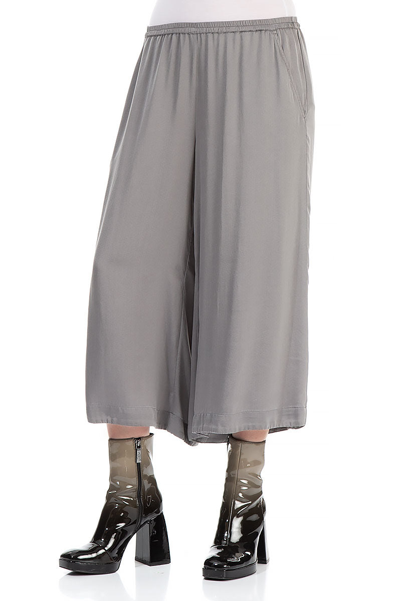 Wide Cropped Iron Silk Trousers