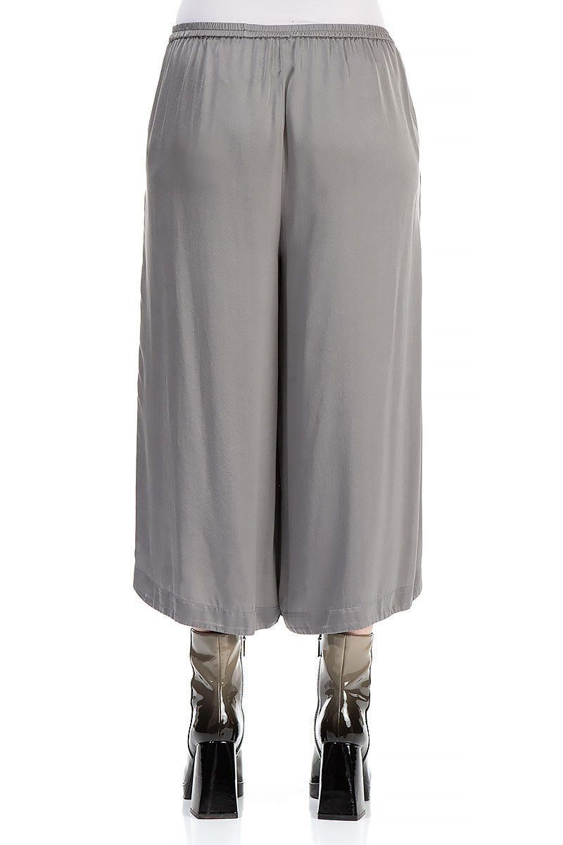 Wide Cropped Iron Silk Trousers