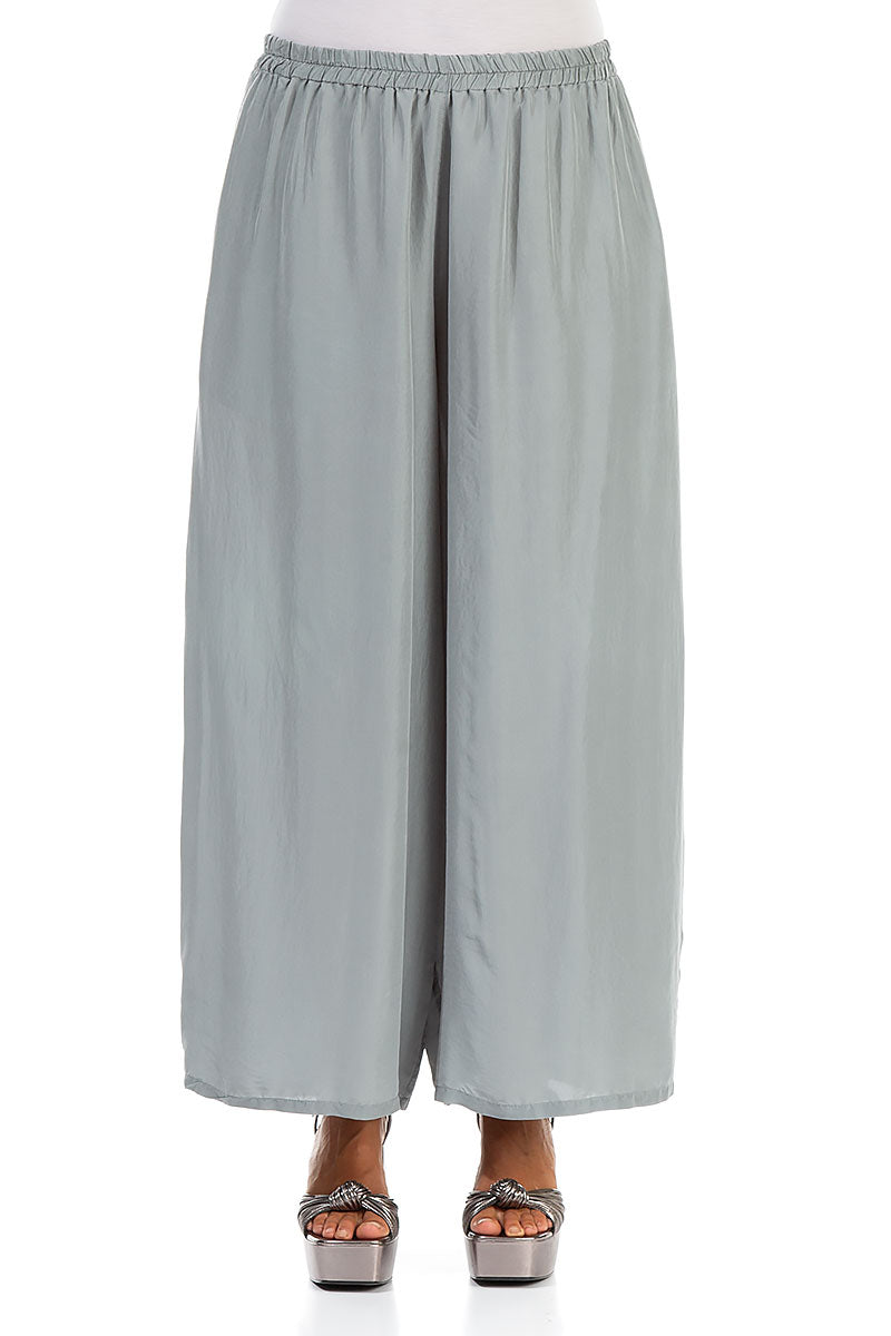 Wide Flowy Sage Pure Silk Trousers