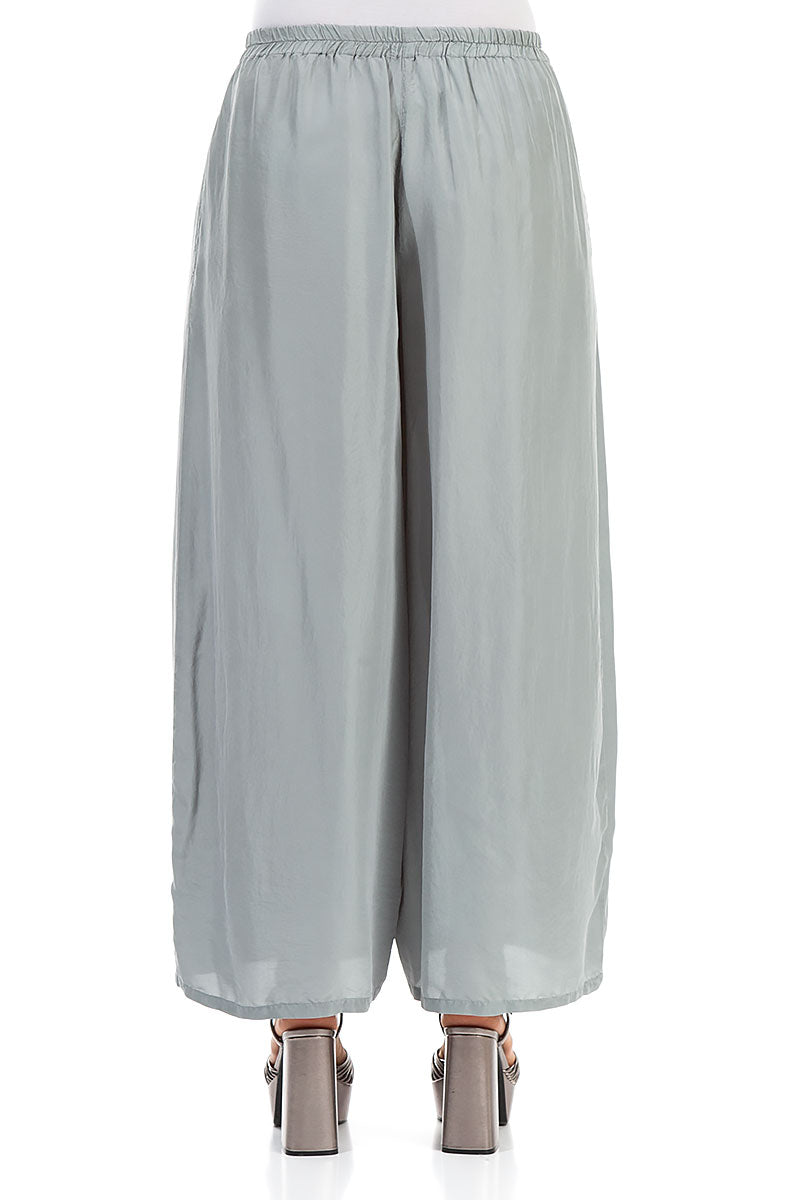 Wide Flowy Sage Pure Silk Trousers