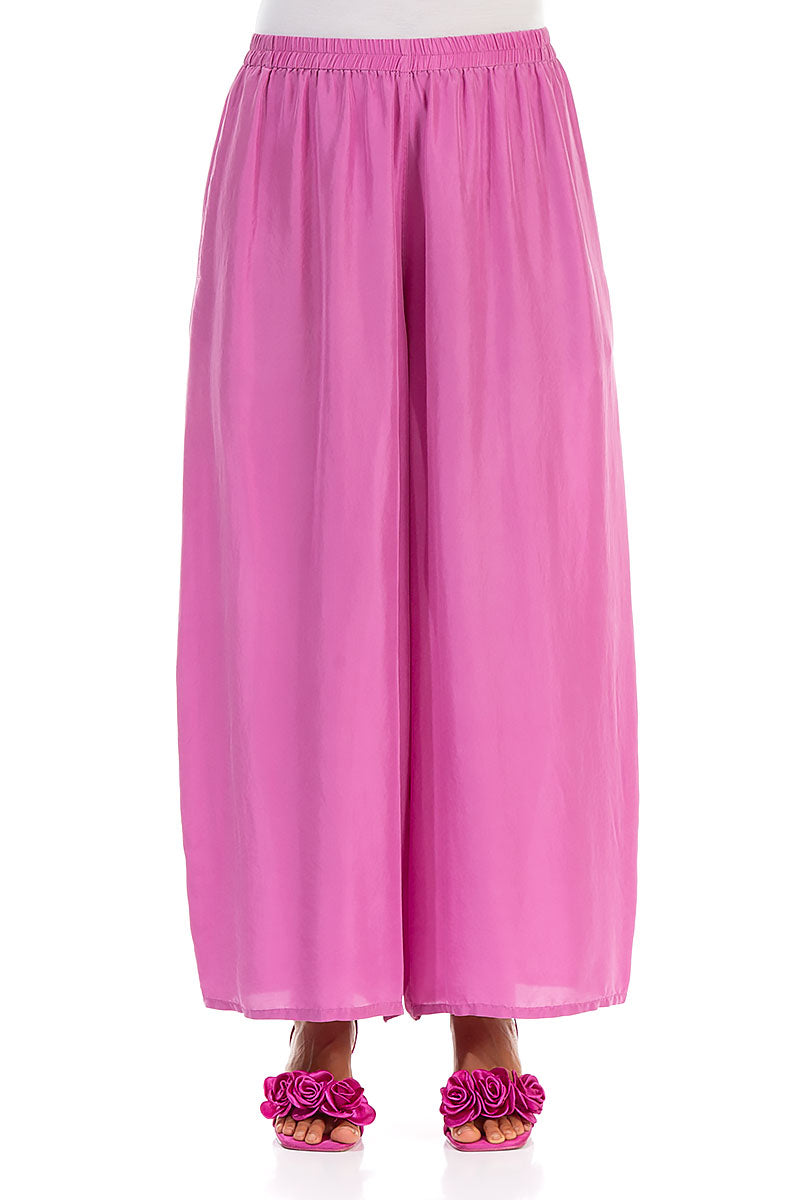 Wide Flowy Wild Berry Pure Silk Trousers