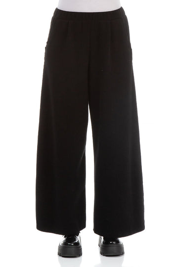 Wide Leg Black Warm Cotton Trousers