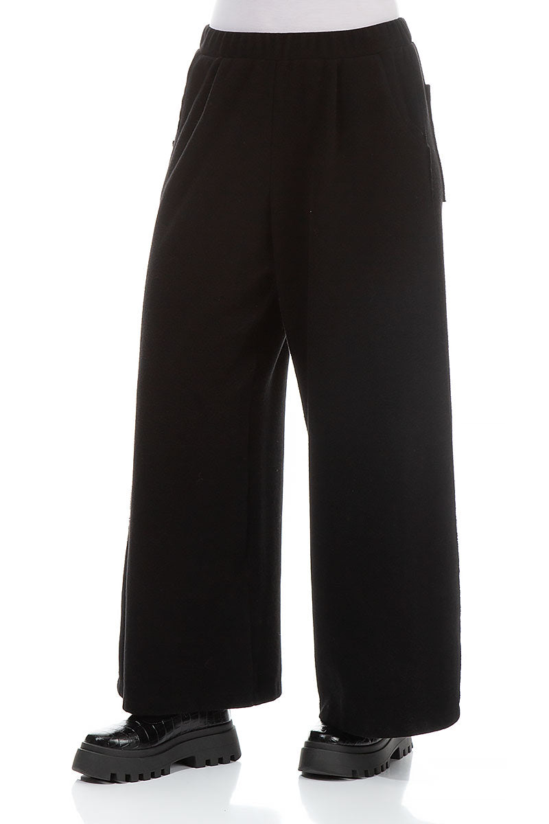 Wide Leg Black Warm Cotton Trousers