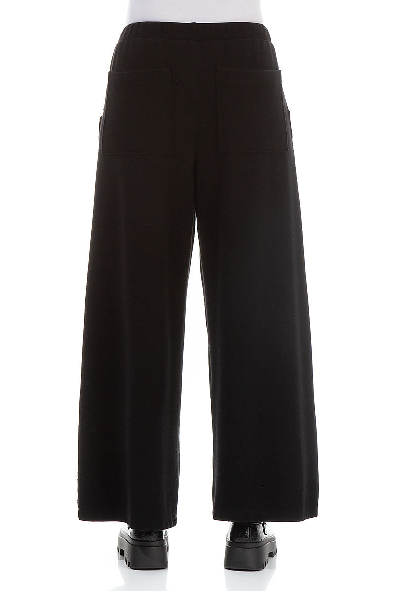 Wide Leg Black Warm Cotton Trousers