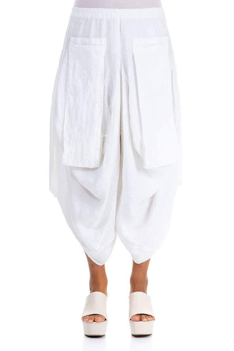 Wide Leg White Linen Trousers