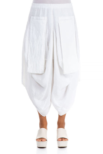 Wide Leg White Linen Trousers