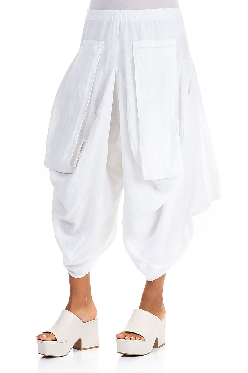 Wide Leg White Linen Trousers