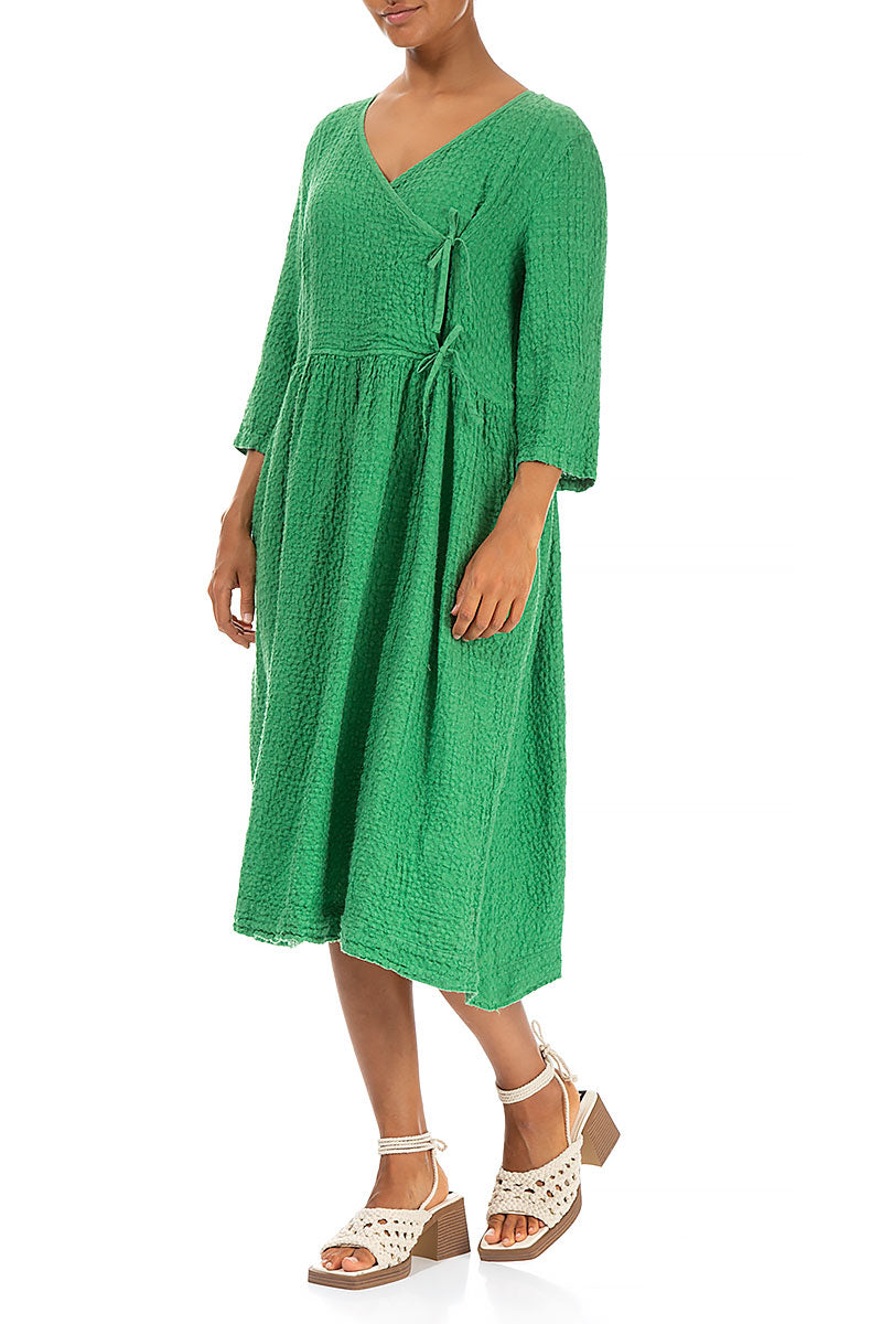 Wrap Textured Spring Green Linen Dress