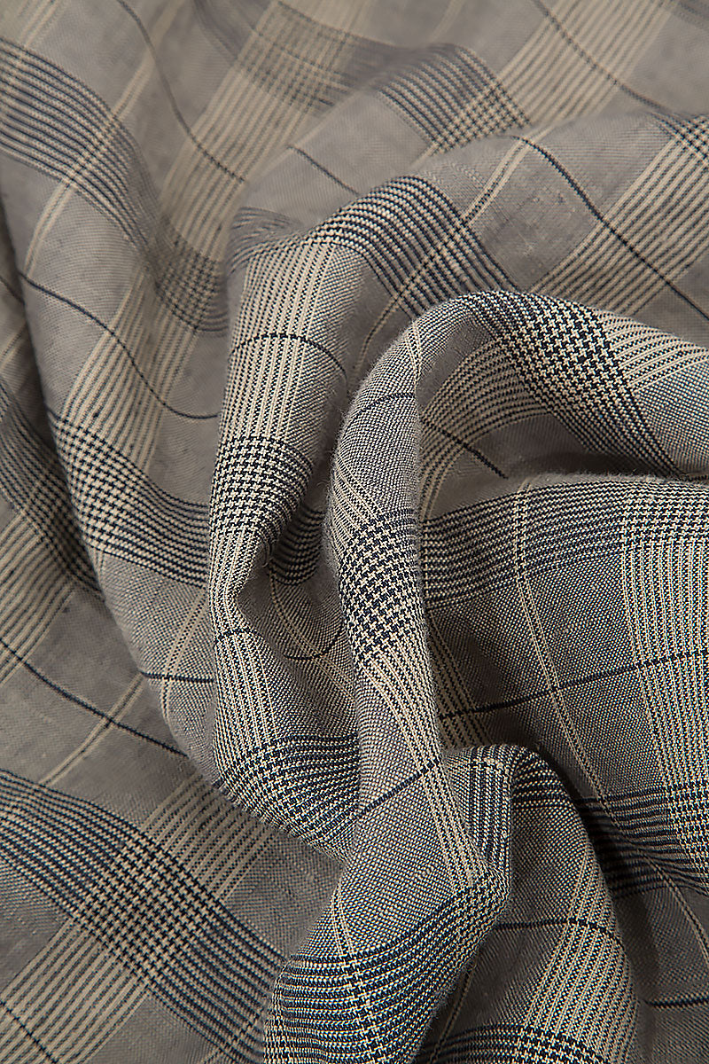 Zips Embellished Greige Check Linen Dress