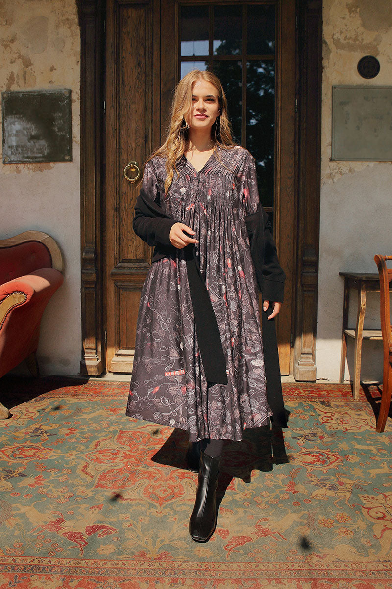 Long Sleeves Romantic Nightfall Silk Bamboo Dress